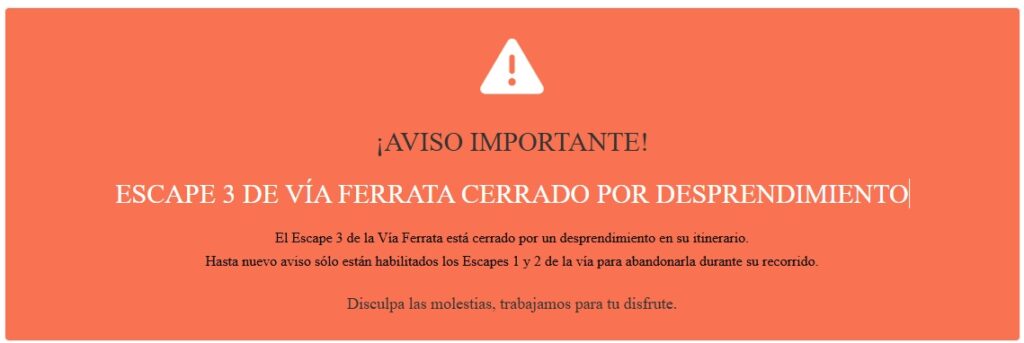 Aviso de alerta Vía ferrata de Valdeón en Cordiñanes