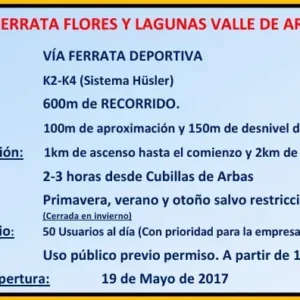 Caracteristicas técnicas de la Ferrata Flores y lanugas de Arbás