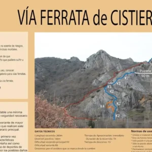 Cartel vía ferrata Cueva del Elefante en Cistierna